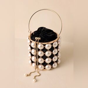 Pearl-Embellished Drawstring Bucket Bag NWOT